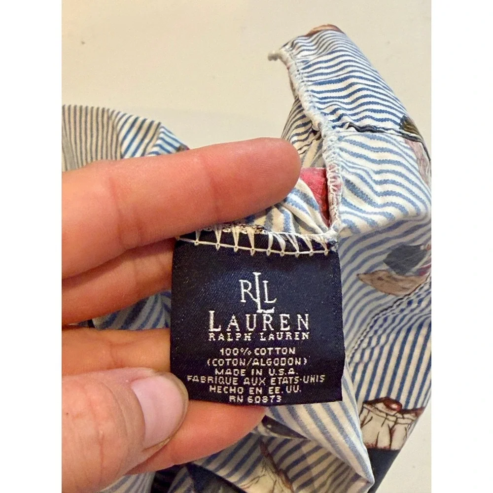 Vintage Ralph Lauren Polo Bear Queen‎ Flat Sheet Standard Pillowcase Blue Stripe